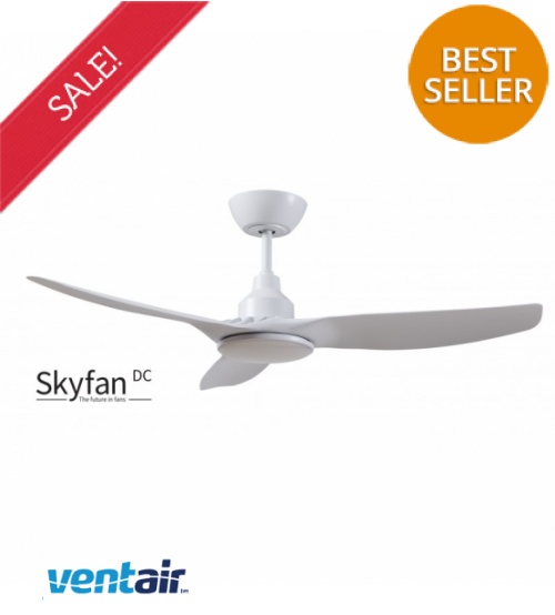 Ventair Skyfan DC Ceiling Fan 48" with Remote Control & Dimmable CCT Tri Colour LED Light - White